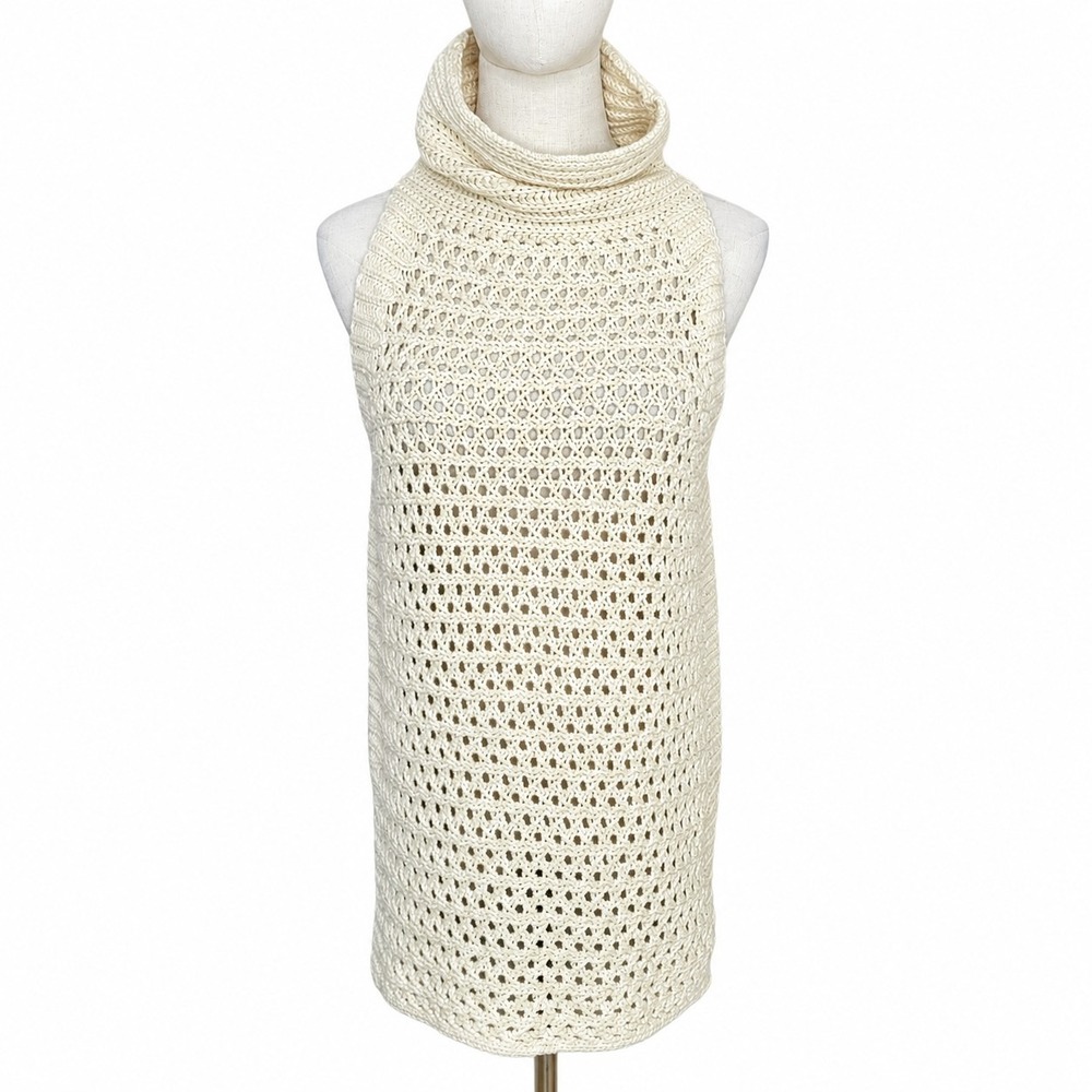 Free People Northern Lights Open Knit Crochet Sleeveless High Neck Sweater XS
